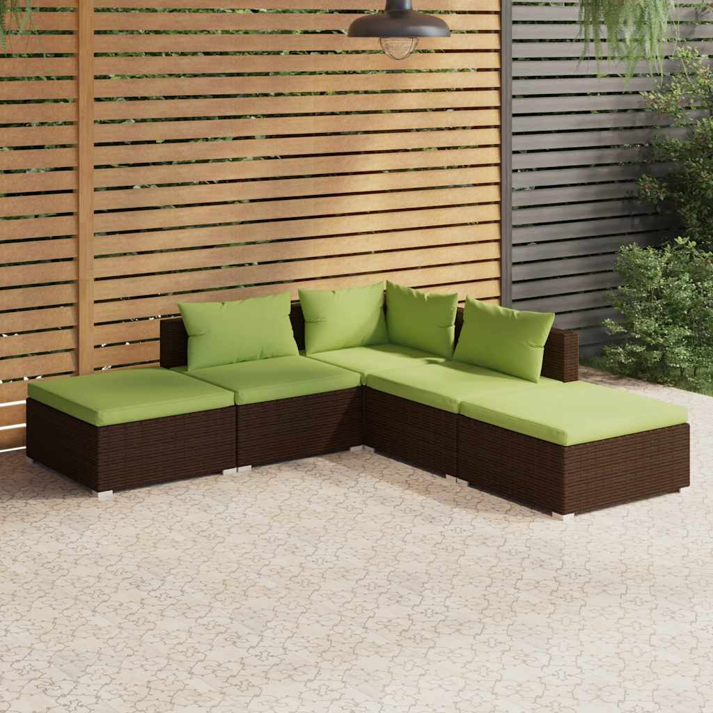 Set mobilier de grădină cu perne, 5 piese, maro, poliratan GartenMobel Dekor