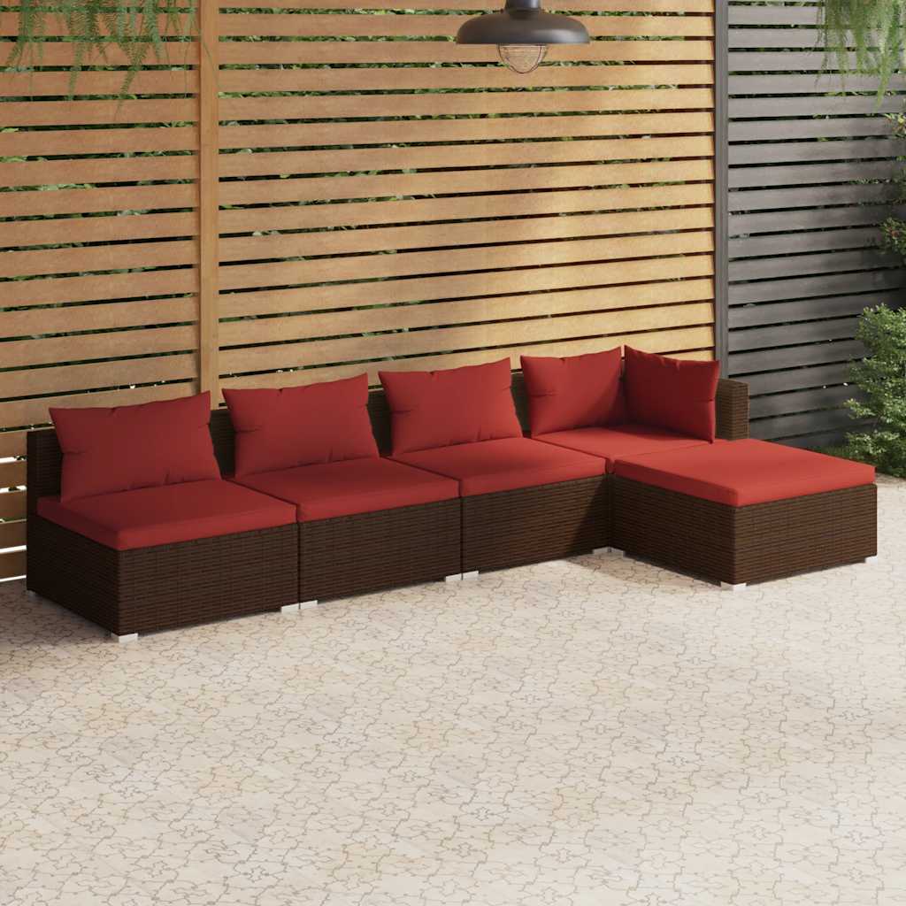 Set mobilier de grădină cu perne, 5 piese, maro, poliratan GartenMobel Dekor
