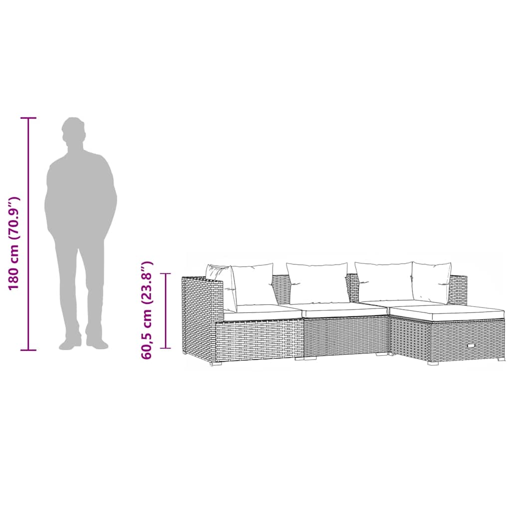 Set mobilier de grădină cu perne, 4 piese, maro, poliratan GartenMobel Dekor