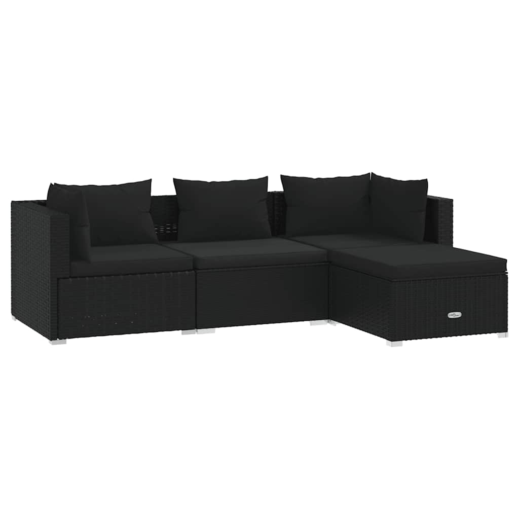 Set mobilier de grădină cu perne, 4 piese, negru, poliratan GartenMobel Dekor