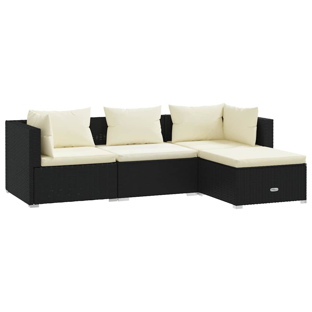 Set mobilier de grădină cu perne, 4 piese, negru, poliratan GartenMobel Dekor