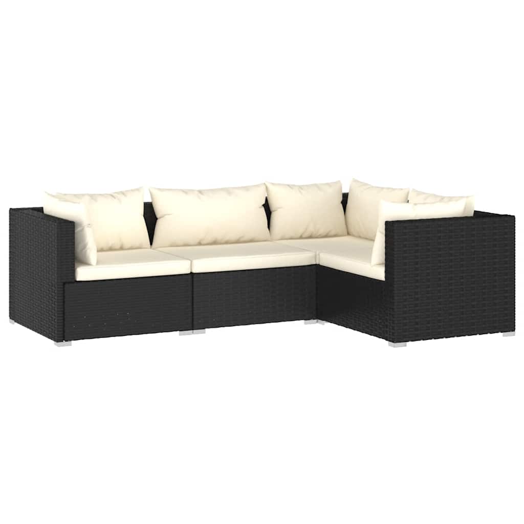 Set mobilier de grădină cu perne, 4 piese, negru, poliratan GartenMobel Dekor