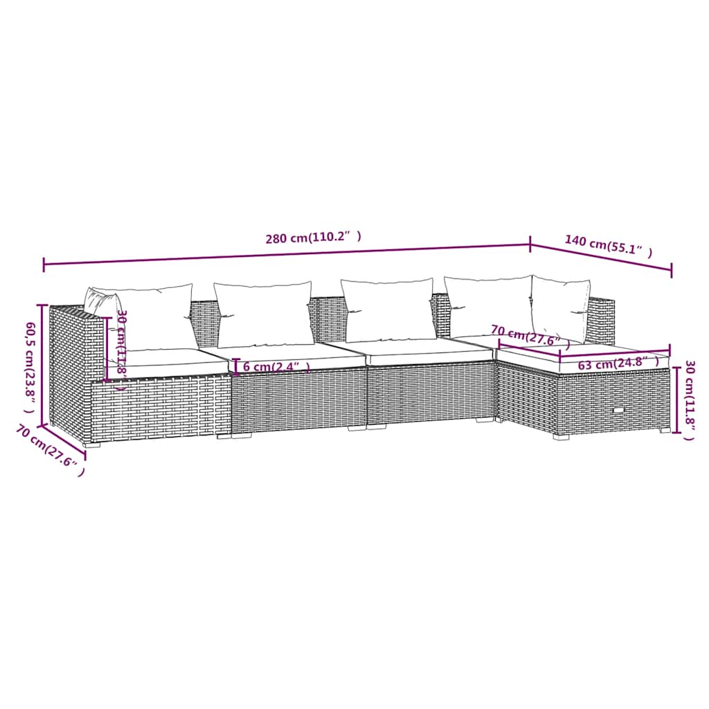 Set mobilier de grădină cu perne, 5 piese, maro, poliratan GartenMobel Dekor