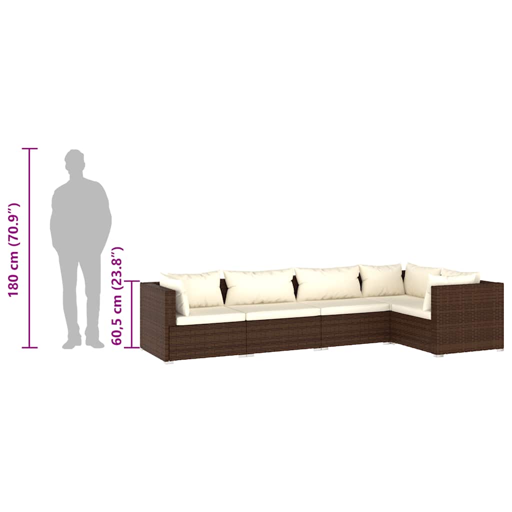 Set mobilier de grădină cu perne, 5 piese, maro, poliratan GartenMobel Dekor