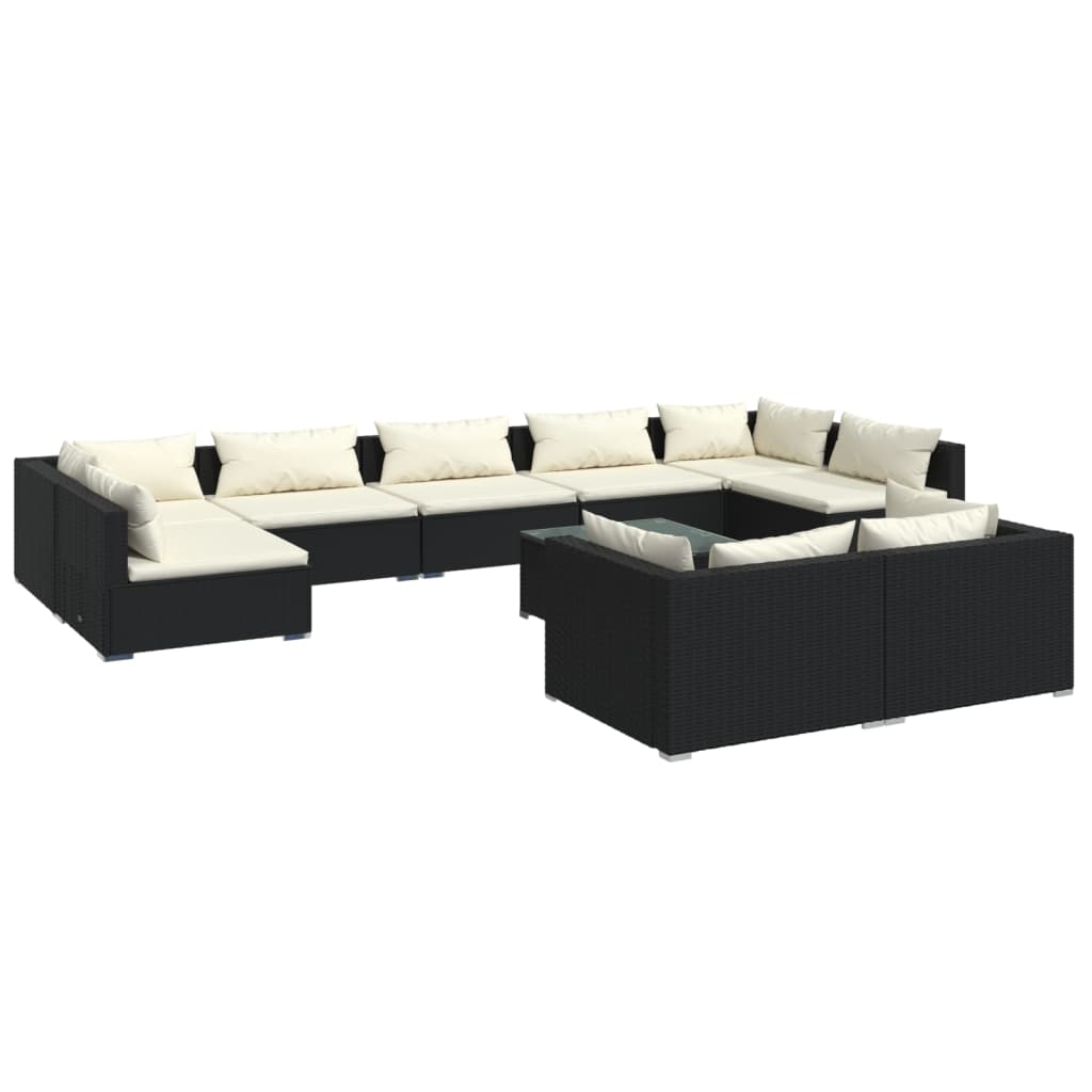 Set mobilier de grădină cu perne, 10 piese, negru, poliratan GartenMobel Dekor