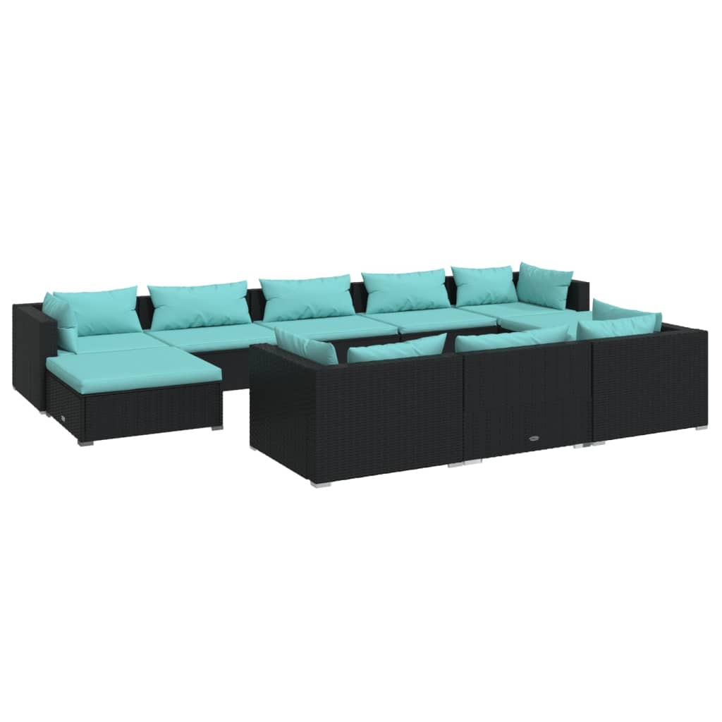 Set mobilier de grădină cu perne, 10 piese, negru, poliratan GartenMobel Dekor