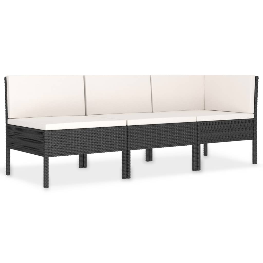 Set mobilier de grădină cu perne, 3 piese, negru, poliratan GartenMobel Dekor