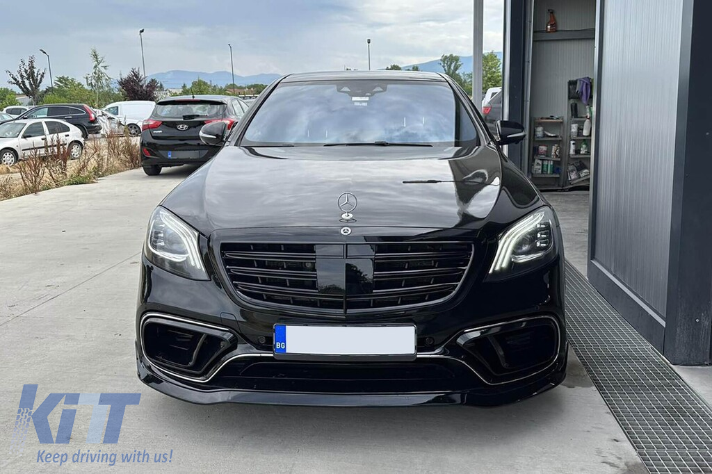 Grilaj lacuit negru tip A Design potrivit pentru Mercedes S-Class W222 2013-2020 pentru modelul cu Distronic și Night Vision Performance AutoTuning