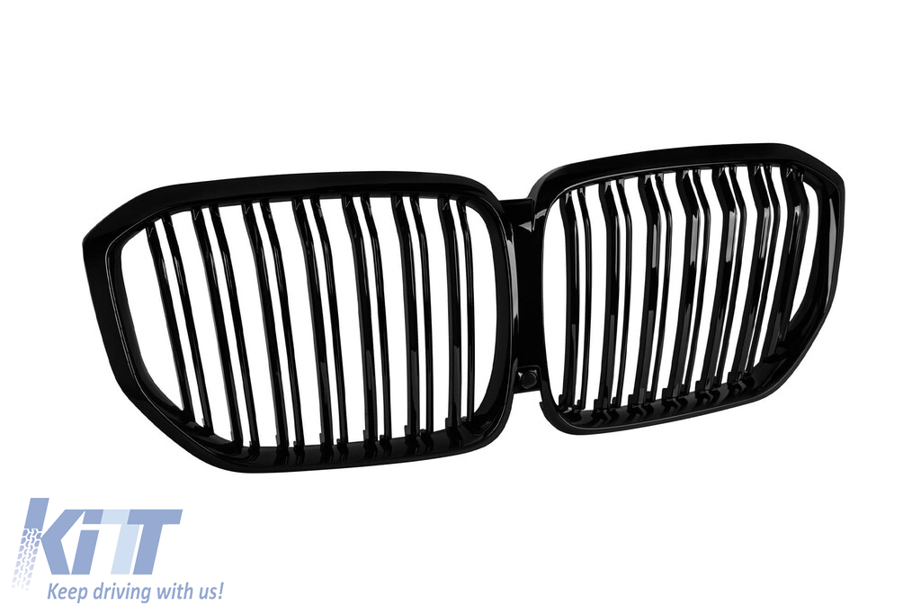 Grile rinichi cu lame duble vopsite în negru, potrivite pentru BMW X5 G05 2019-2022 Performance AutoTuning