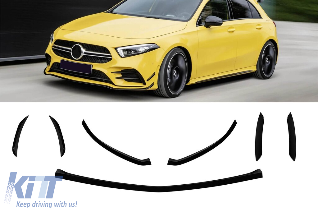 Adăugiri aero potrivite pentru bara frontală A design a modelului Mercedes A-Class W177 hatchback după 2018, lac negru Performance AutoTuning