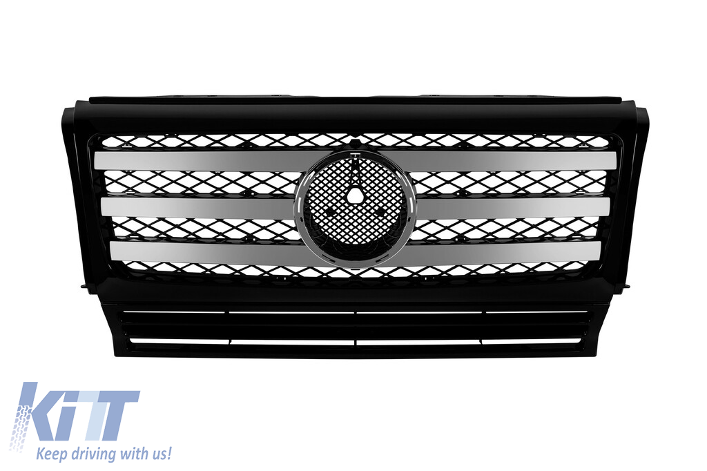 GRILĂ DIN CHROME/NEGRU CU TREI RAYURI POTRIVITĂ PENTRU MERCEDES G CLASS W463 1990-2018 Performance AutoTuning