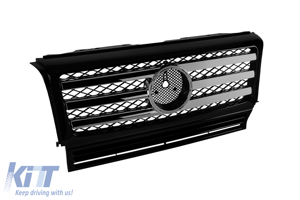 GRILĂ DIN CHROME/NEGRU CU TREI RAYURI POTRIVITĂ PENTRU MERCEDES G CLASS W463 1990-2018 Performance AutoTuning