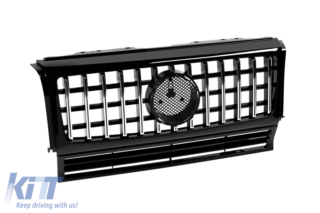 Grilă tip GT crom/neagră potrivită pentru Mercedes G-Class W463 1990-2018 Performance AutoTuning