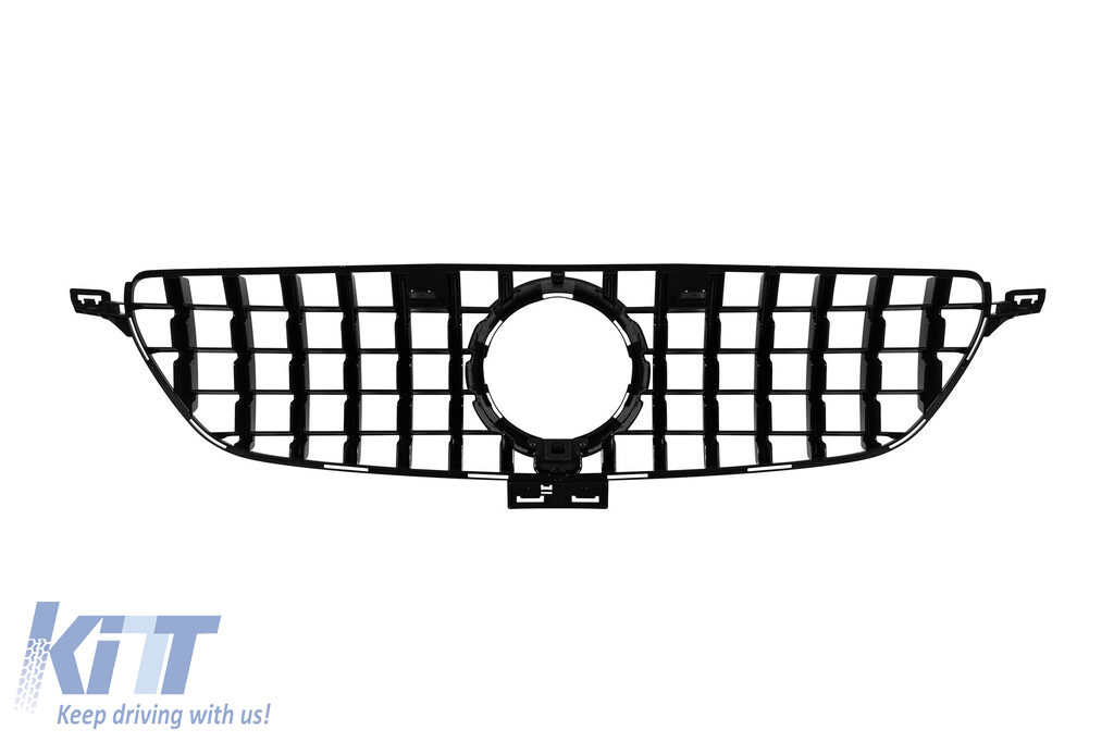 Grilă tip GT crom/neagră potrivită pentru Mercedes GLE SUV W166, GLE Coupe C292 2015-2019 cu deschidere pentru cameră Performance AutoTuning