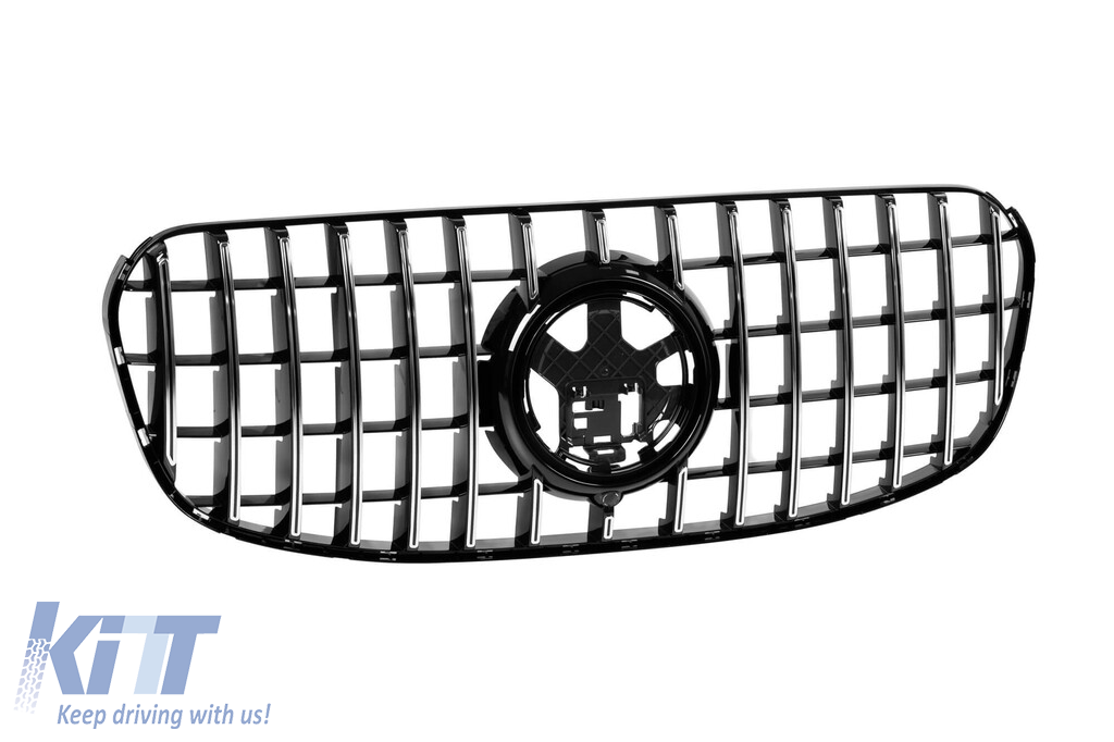 Grilă tip GT crom/neagră potrivită pentru Mercedes GLS X167 după 2024 pentru bara de protecție frontală A Design Line Performance AutoTuning