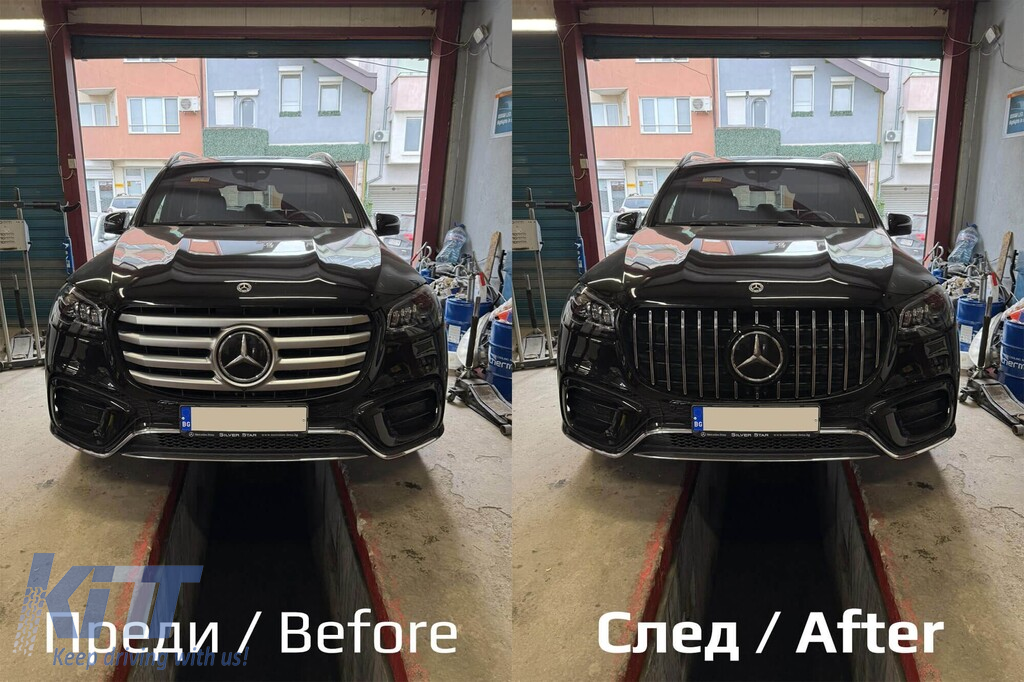 Grilă tip GT crom/neagră potrivită pentru Mercedes GLS X167 după 2024 pentru bara de protecție frontală A Design Line Performance AutoTuning