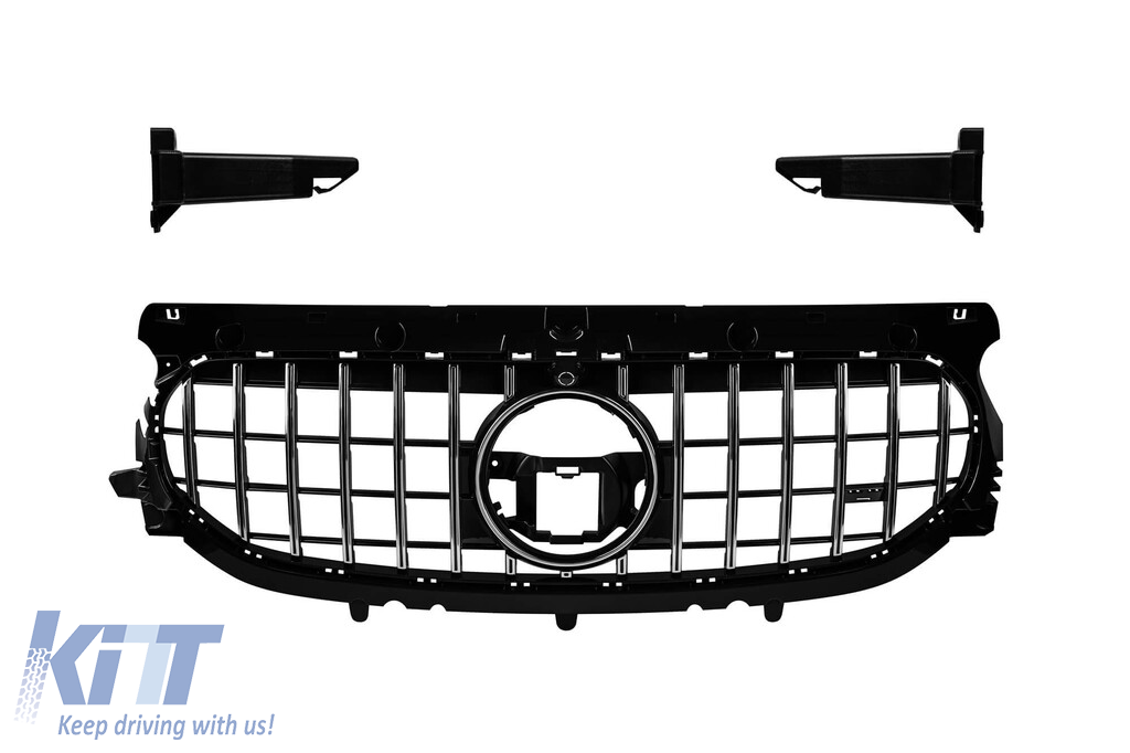Grilă tip GT crom/negru, potrivită pentru Mercedes GLA H247 după 2020, cu bumper standard Performance AutoTuning