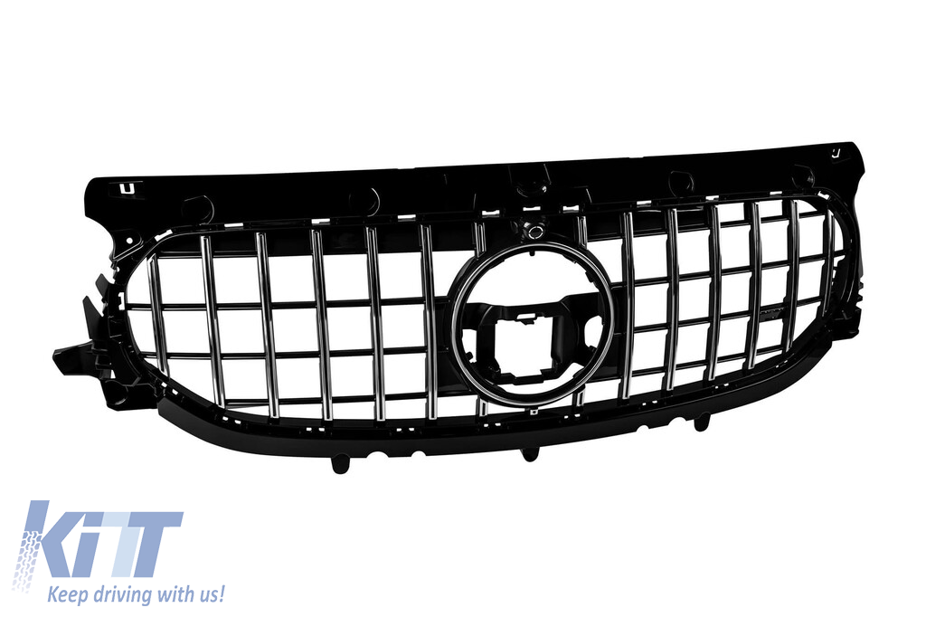 Grilă tip GT crom/negru, potrivită pentru Mercedes GLA H247 după 2020, cu bumper standard Performance AutoTuning