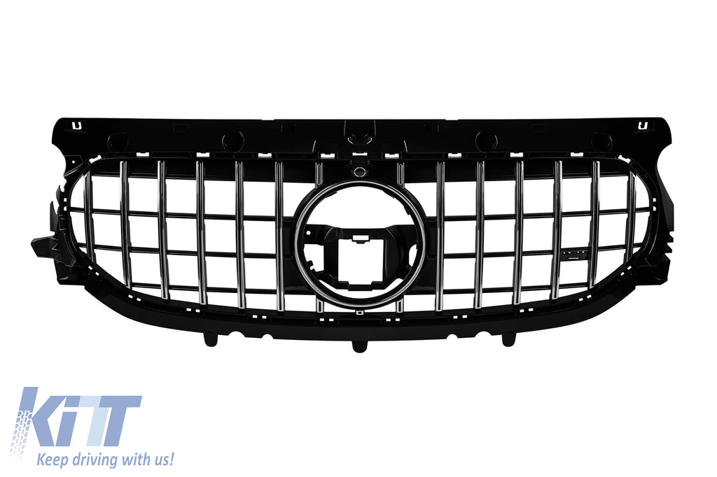 Grilă tip GT crom/negru, potrivită pentru Mercedes GLA H247 după 2020, cu bumper standard Performance AutoTuning
