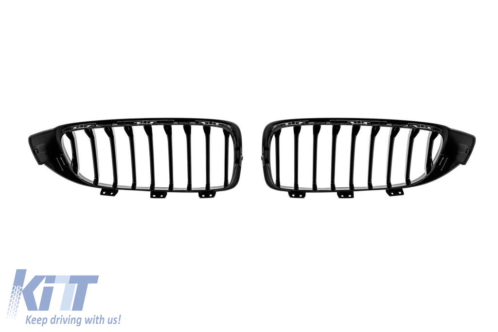 Grile de rinichi cu nervuri unice vopsite în negru potrivite pentru BMW Seria 4 F32 coupe, F33 cabrio, F36 Gran Coupe 2013-2019 Performance AutoTuning