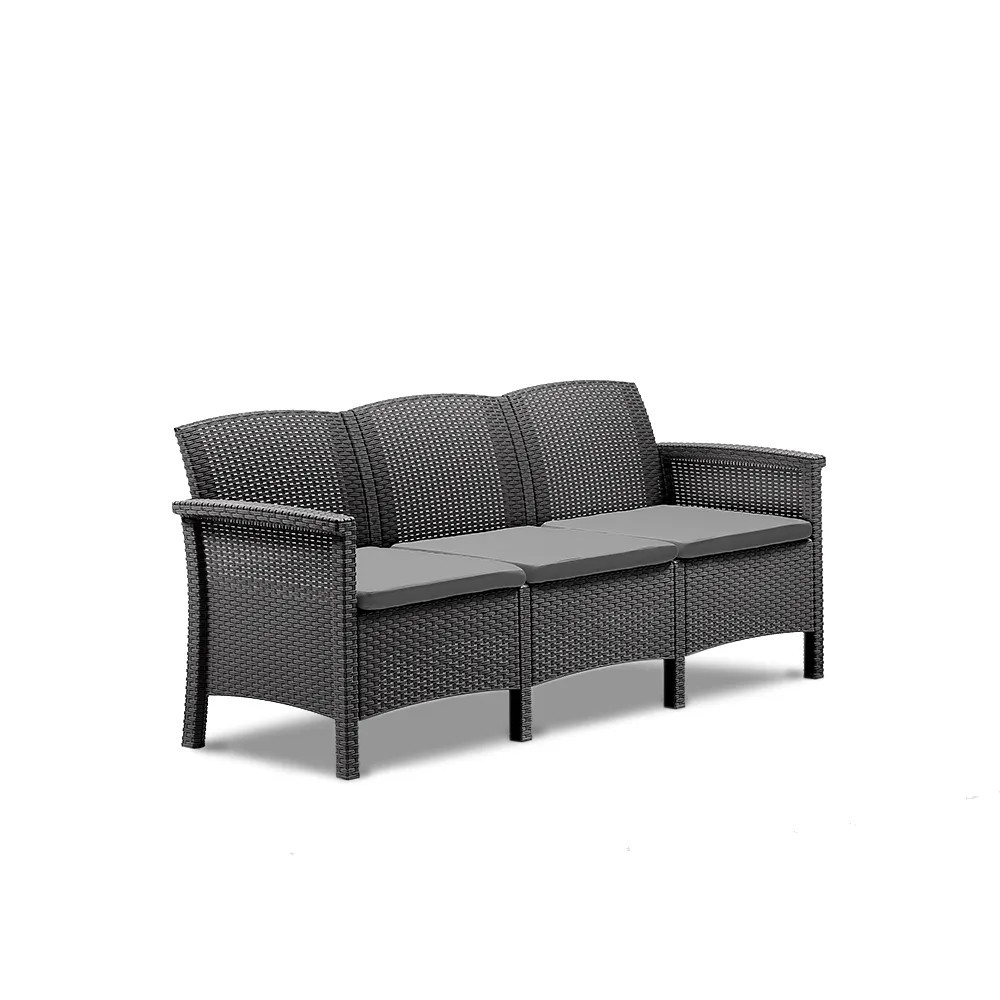 Canapea de grădină Venus cu 3 locuri și perne, grafit, efect ratan