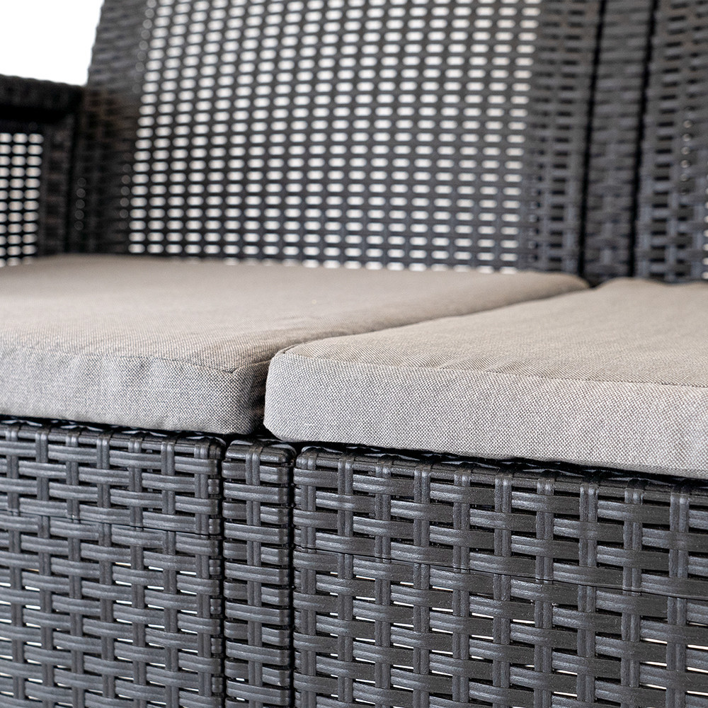 Canapea de grădină Venus cu 3 locuri și perne, grafit, efect ratan