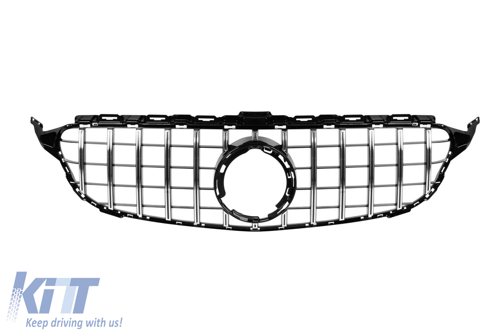 Bumper frontal A Design Line potrivit pentru Mercedes C-Class W205 sedan, S205 break 2013-2018 cu grilaj GT crom/negru Performance AutoTuning