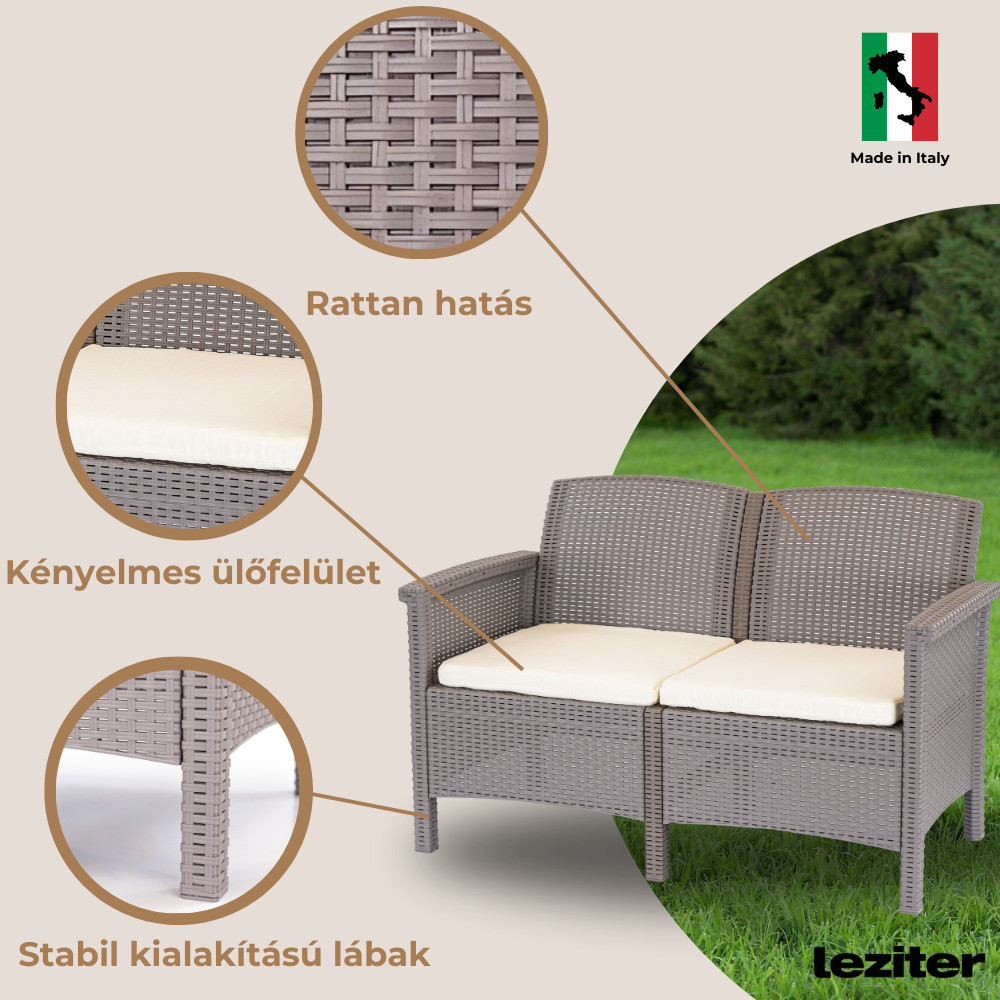 Set mobilier de grădină Leziter Venus Big, 6 locuri, maro, aspect ratan