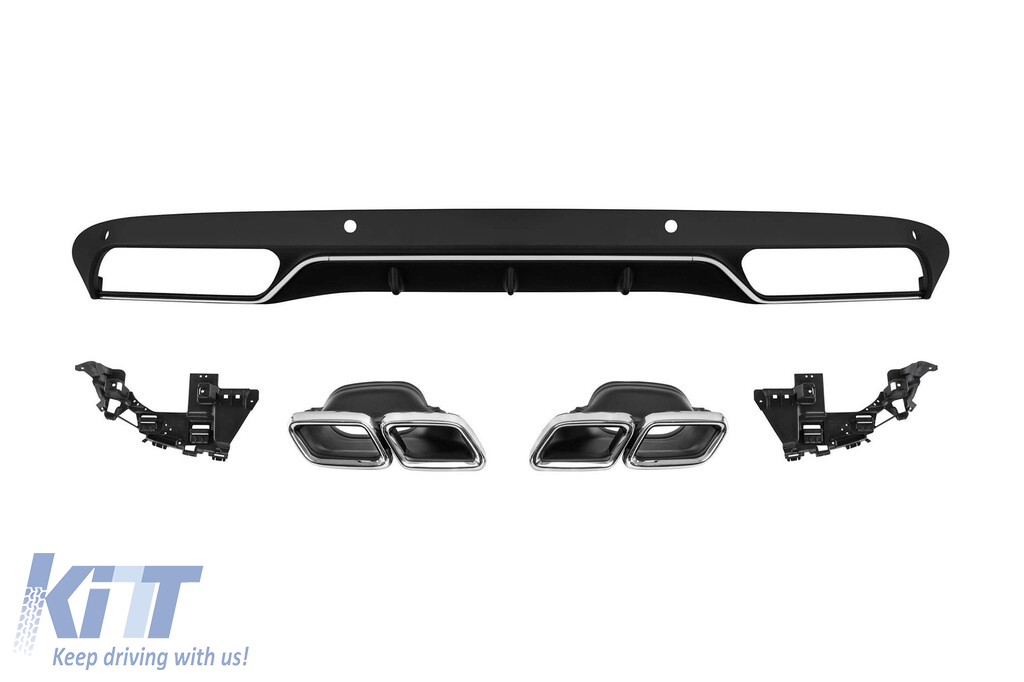 Difuzor tip C63 cu capete cromate potrivit pentru bara spate standard pentru Mercedes Clasa C W205 sedan, S205 break 2013-2019 -oo--oo-, cu garnitură cromată Performance AutoTuning