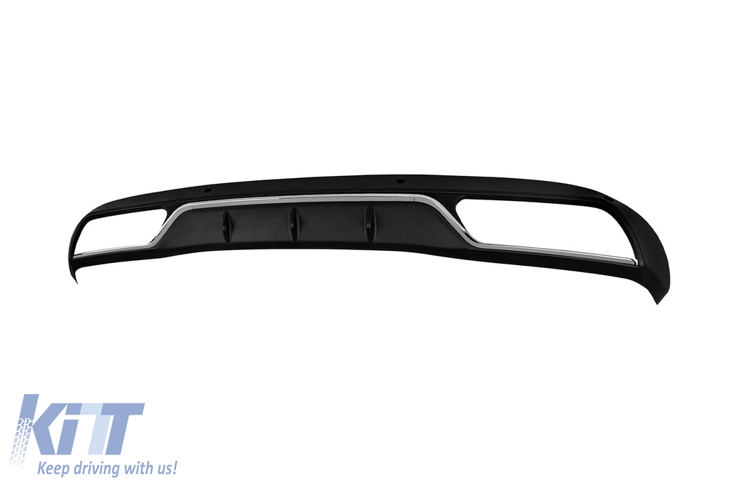Difuzor tip C63 cu capete cromate potrivit pentru bara spate standard pentru Mercedes Clasa C W205 sedan, S205 break 2013-2019 -oo--oo-, cu garnitură cromată Performance AutoTuning