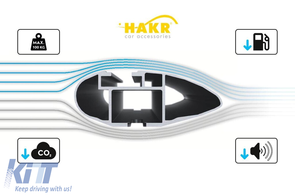 Set de bare transversale aerodinamice Hakr AERO Wing, potrivit pentru mașini cu bare longitudinale integrate de 127cm. Performance AutoTuning