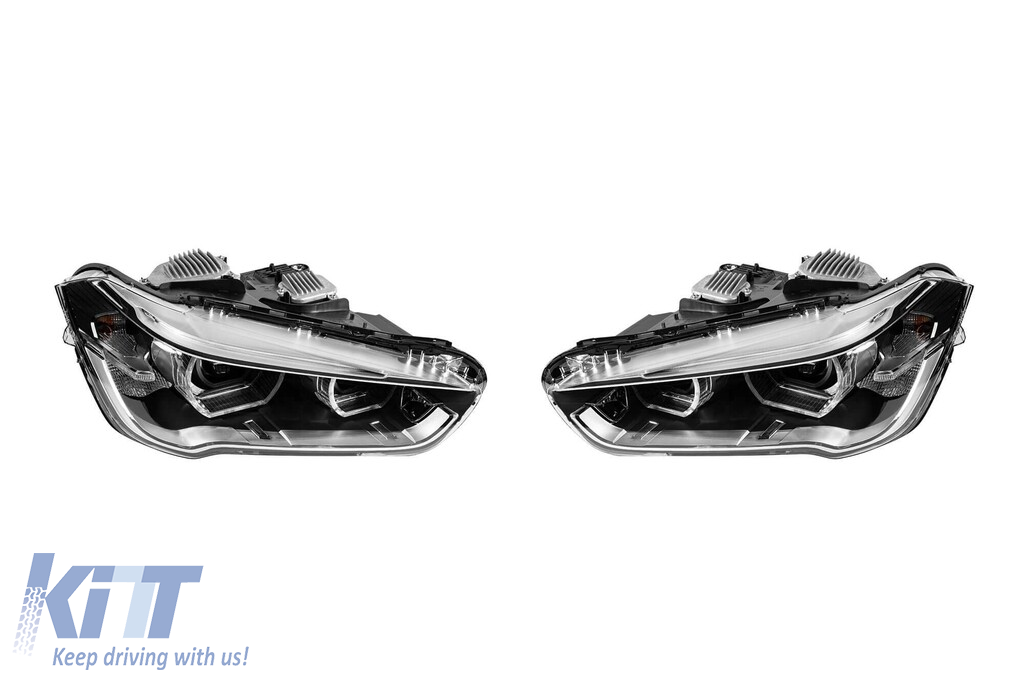 Kit de faruri LED de tuning potrivit pentru BMW X1 F48 după 2015, cu bază neagră, pentru modelul cu faruri halogen Performance AutoTuning