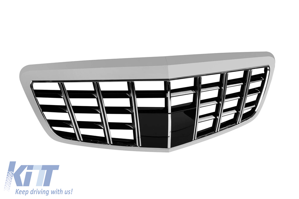 Bumper frontal A Design tip S63, S65 cu grilă Brabus crom/negru, potrivit pentru Mercedes S-Class W221 2006-2013 cu lumini de zi Performance AutoTuning