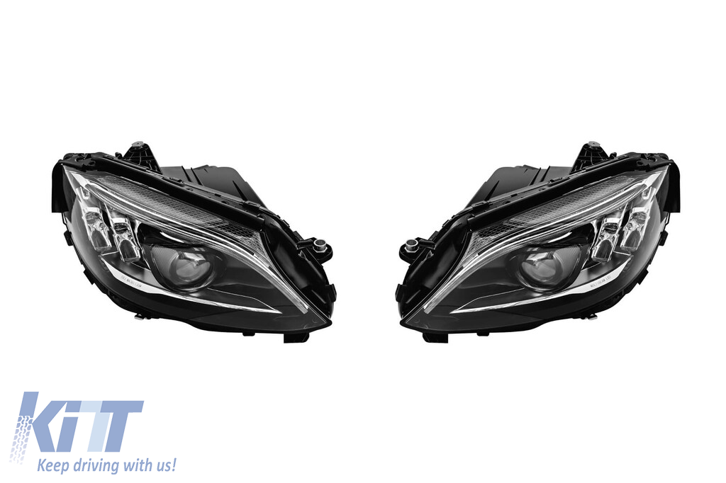 Kit de tuning faruri LED New Design potrivit pentru Mercedes C-Class W205, S205 2014-2018 cu bază cromată, stânga și dreapta Performance AutoTuning