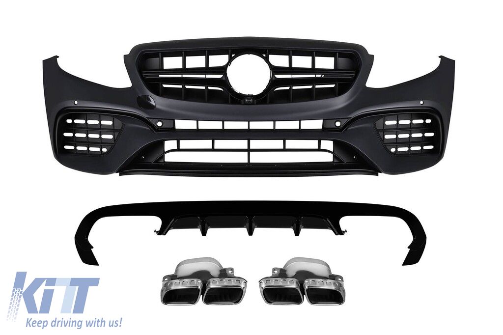 Pachetul de design tip E63 potrivit pentru Mercedes E-Class C238 coupe, A238 cabrio 2017-2019 cu capete cromate, pentru modelul cu bara de protecție spate A Design Performance AutoTuning