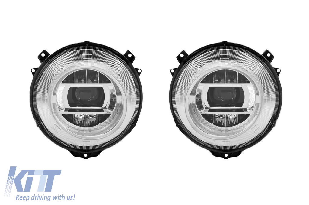 Set de faruri de tuning potrivit pentru Mercedes G-Class W463 cu design W464 1989-2018 cu bază cromată, stânga și dreapta Performance AutoTuning