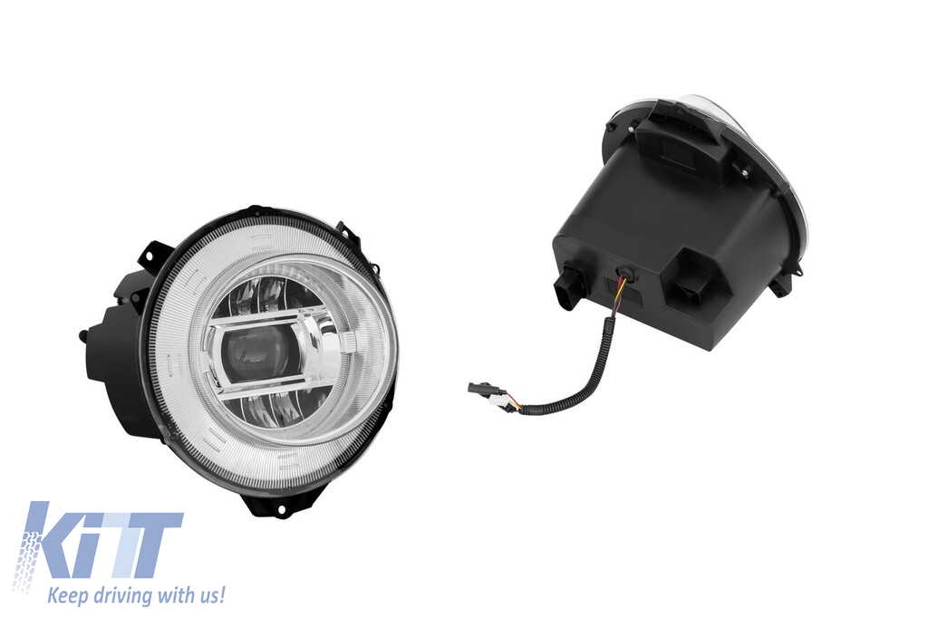 Set de faruri de tuning potrivit pentru Mercedes G-Class W463 cu design W464 1989-2018 cu bază cromată, stânga și dreapta Performance AutoTuning