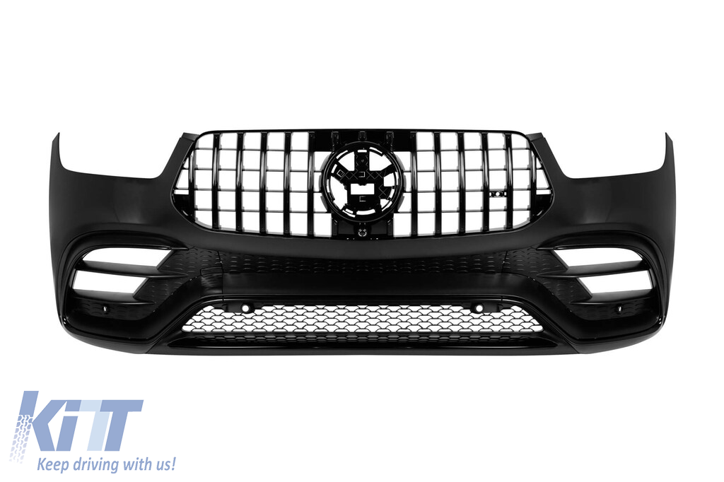 Un pachet de design tip GLE63 potrivit pentru Mercedes GLE SUV W167 2018-2023, cu elemente din lac negru, faruri LED și stopuri LED Performance AutoTuning