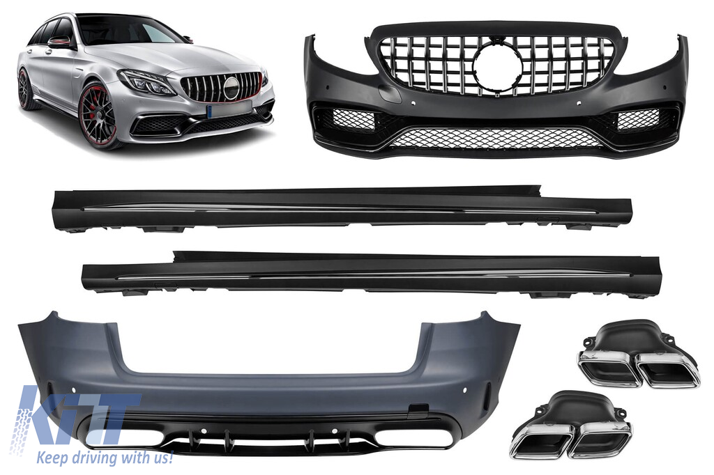 Pachet de tuning design A potrivit pentru Mercedes C-Class S205 break 2013-2018 cu grilă GT crom/negru și capete cromate Performance AutoTuning
