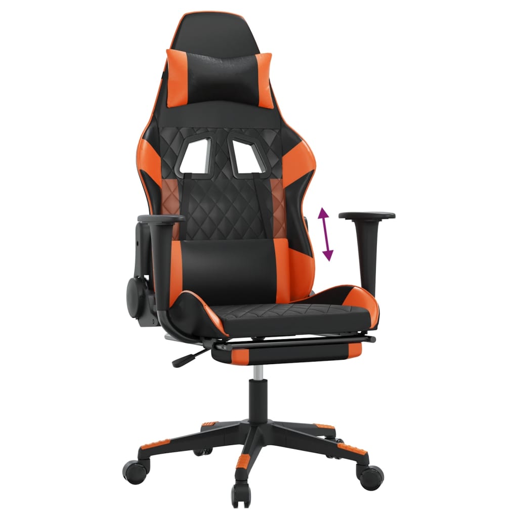 Scaun de gaming cu suport picioare, negru/oranj, piele eco GartenMobel Dekor