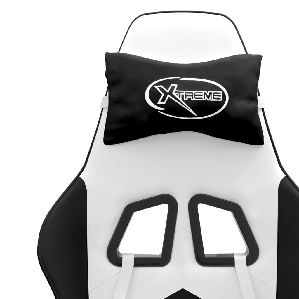 Scaun de gaming cu suport picioare, alb/negru, piele ecologică GartenMobel Dekor