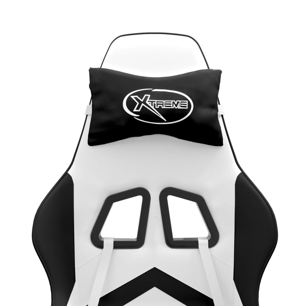 Scaun de gaming cu suport picioare, alb/negru, piele ecologică GartenMobel Dekor