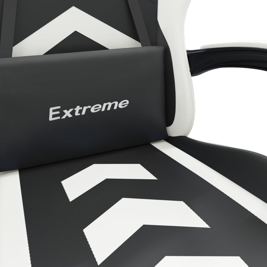 Scaun de gaming cu suport picioare, negru/alb, piele ecologică GartenMobel Dekor