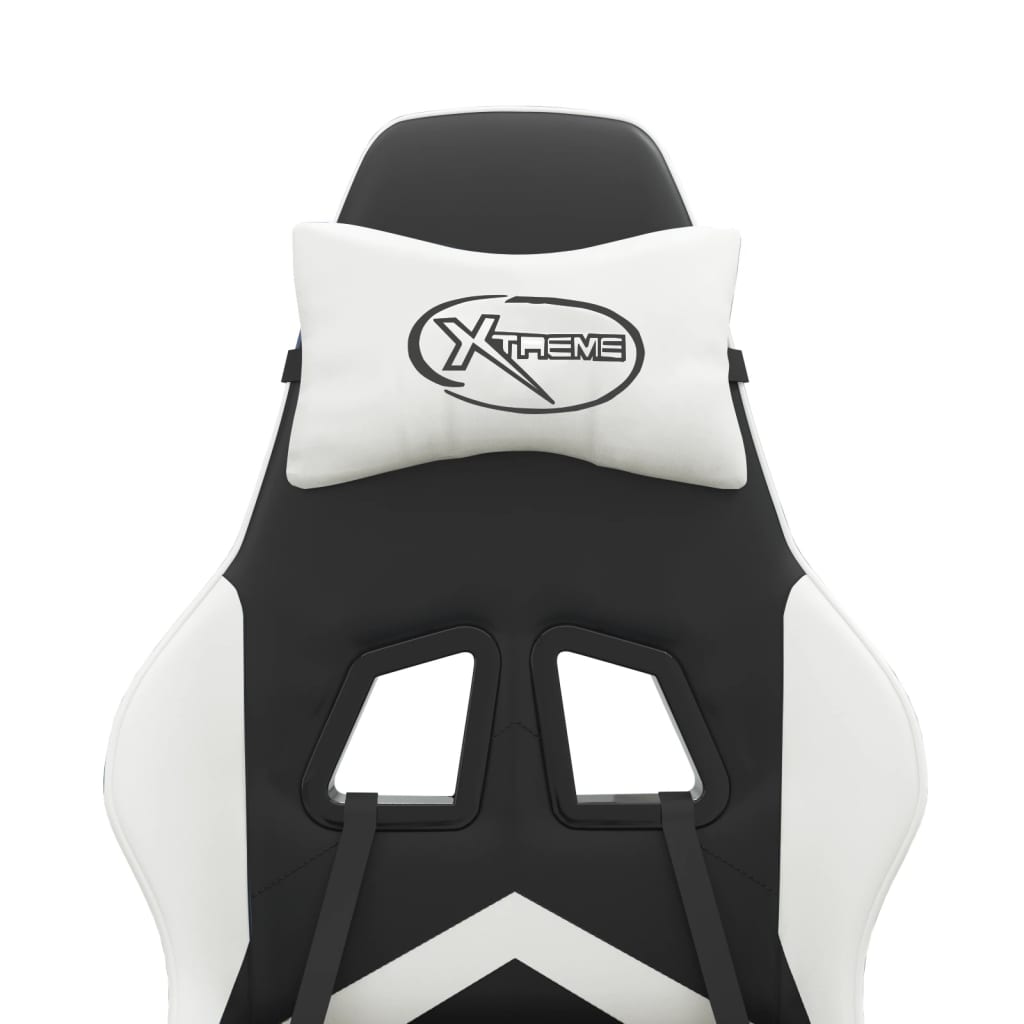 Scaun de gaming cu suport picioare, negru/alb, piele ecologică GartenMobel Dekor