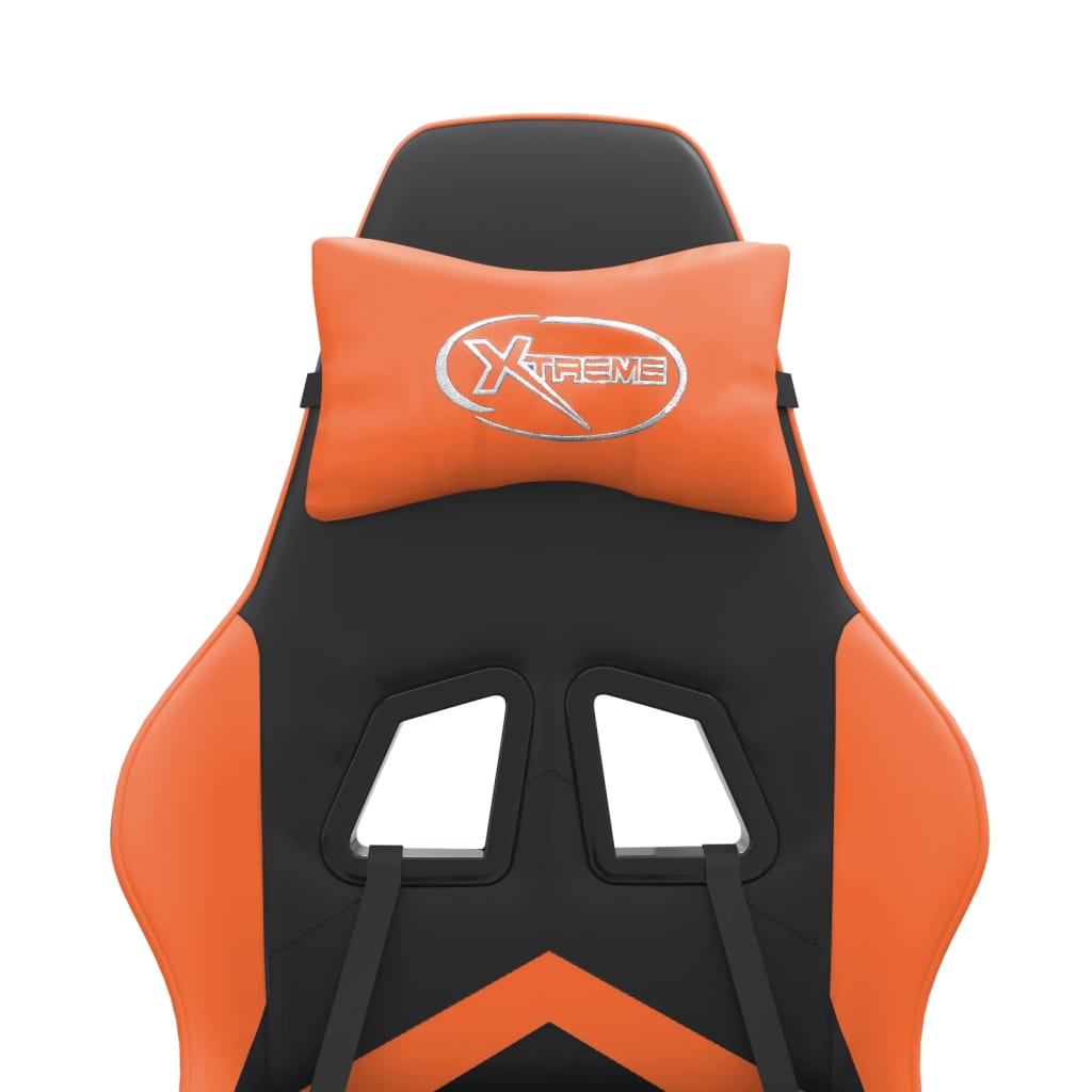 Scaun de gaming cu suport picioare, negru/oranj, piele eco GartenMobel Dekor