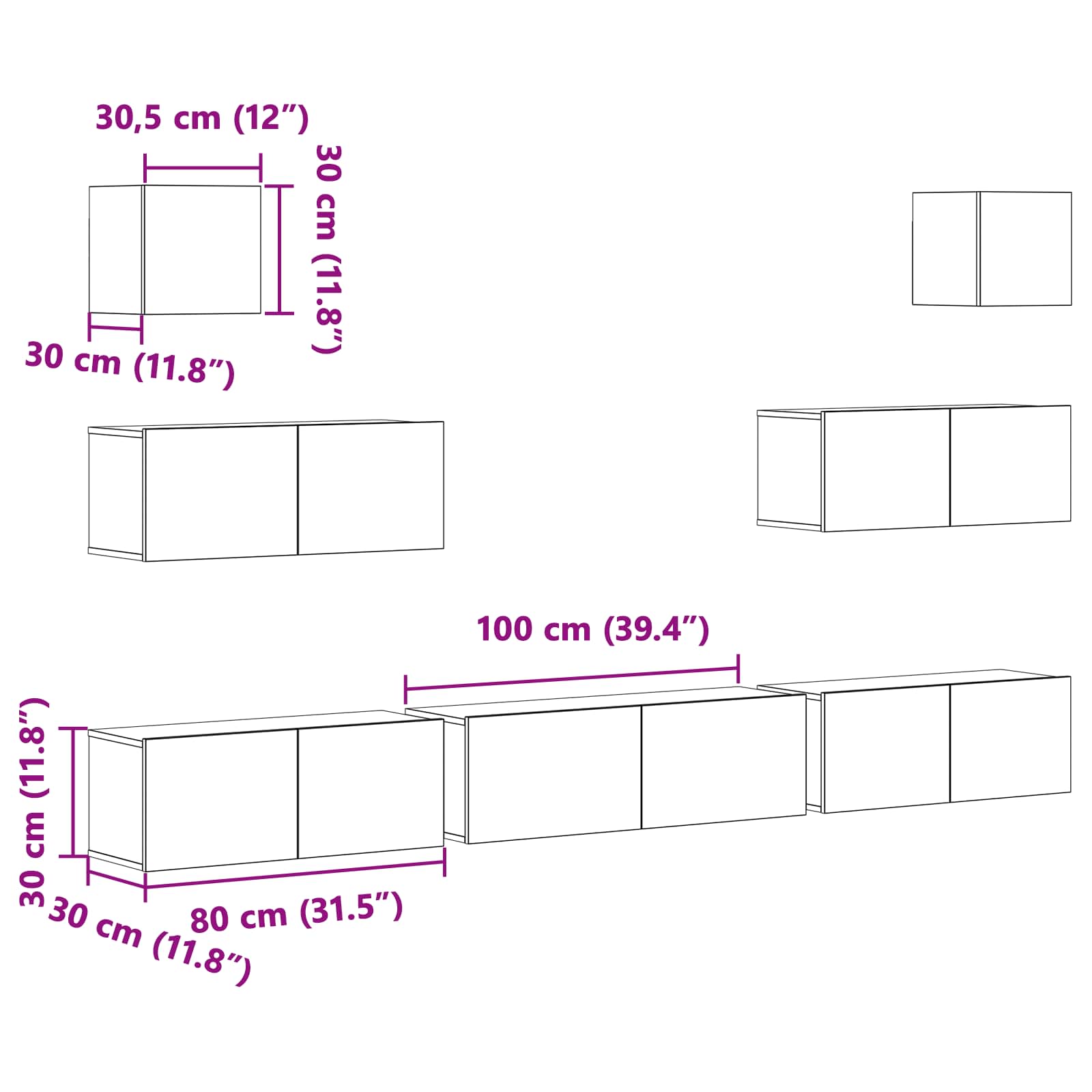 Set comodă TV 7 pcs Stejar Negru 100 x 30 x 30 cm Lemn compozit GartenMobel Dekor