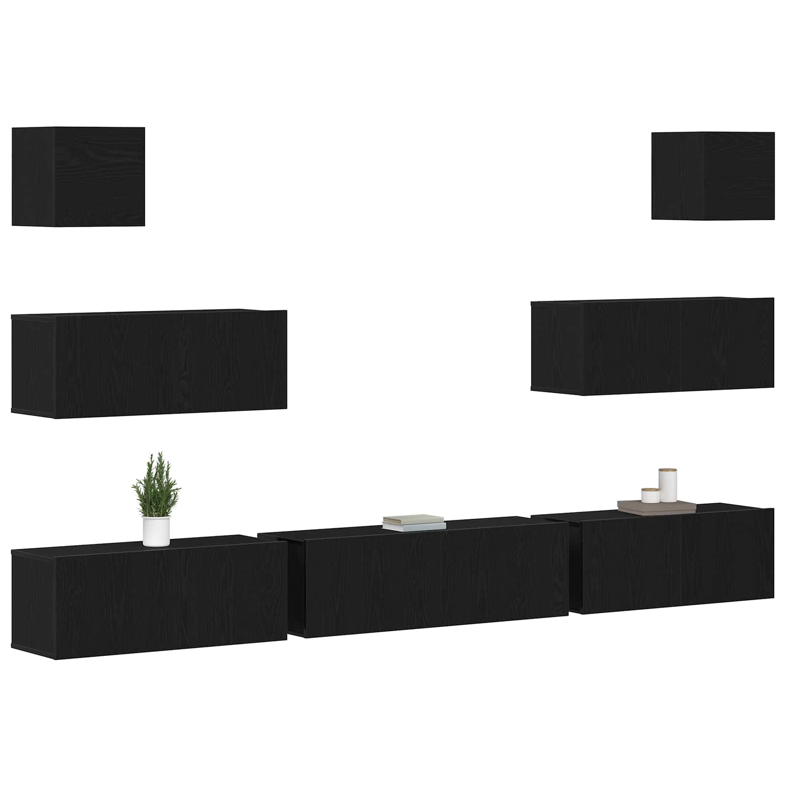 Set comodă TV 7 pcs Stejar Negru 100 x 30 x 30 cm Lemn compozit GartenMobel Dekor