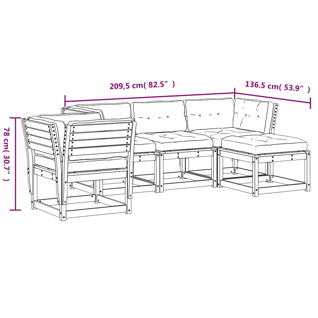 Set mobilier de grădină cu perne, 5 piese, lemn masiv de pin GartenMobel Dekor