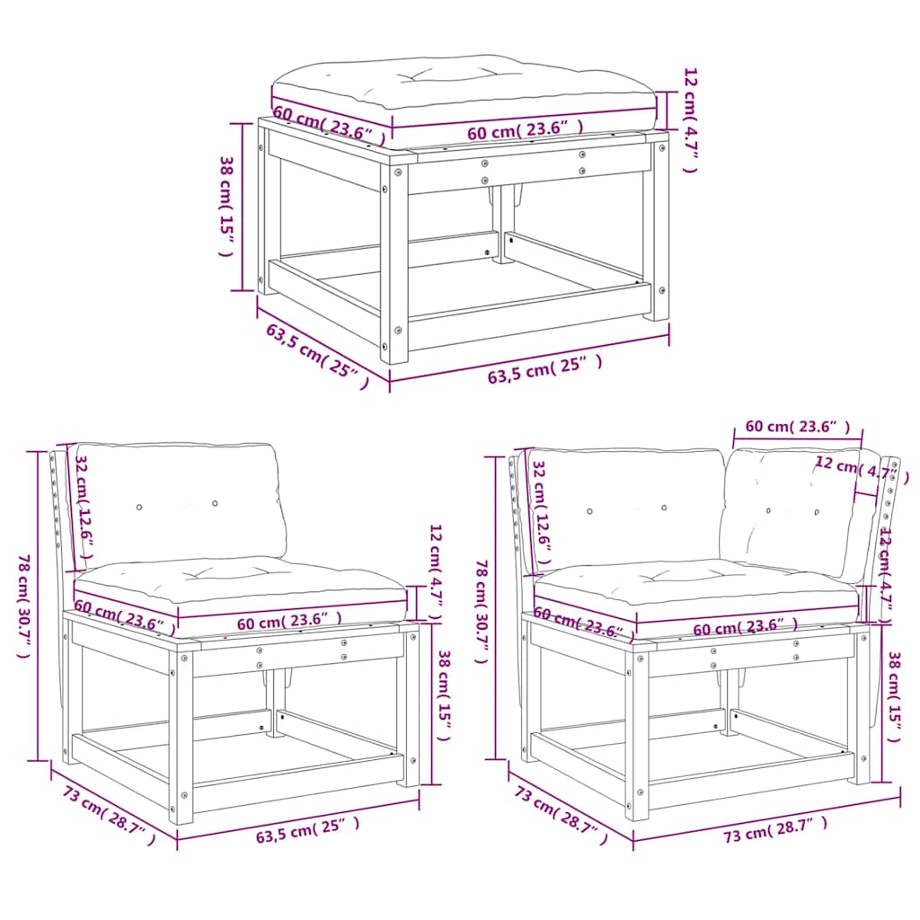 Set mobilier de grădină cu perne, 5 piese, lemn masiv de pin GartenMobel Dekor