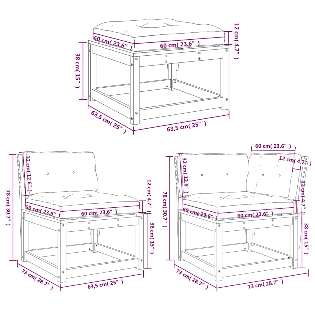Set mobilier de grădină cu perne, 7 piese, lemn masiv de pin GartenMobel Dekor